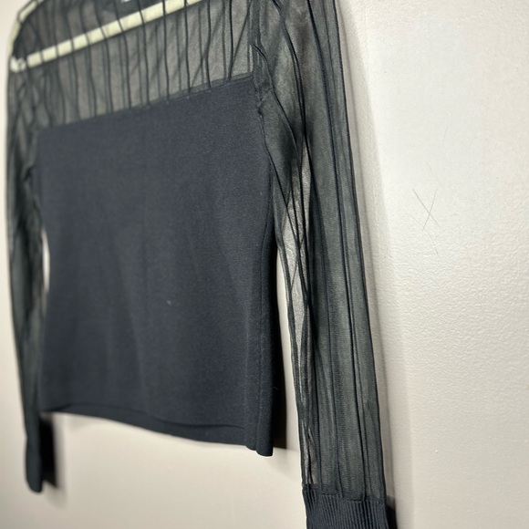 Milly Black Sheer mock neck long Sleeve Top size s - Picture 8 of 15